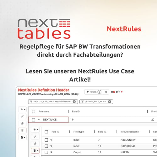 Wie man Transformationsregeln für SAP BW in NextTables pflegt