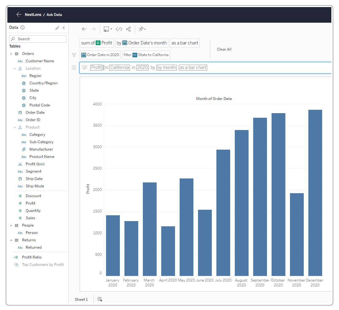 NLP-Feature to support users in building Tableau Dashboards