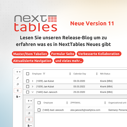 NextTables Version 11 mit Master-Item Pflege und weiteren Features