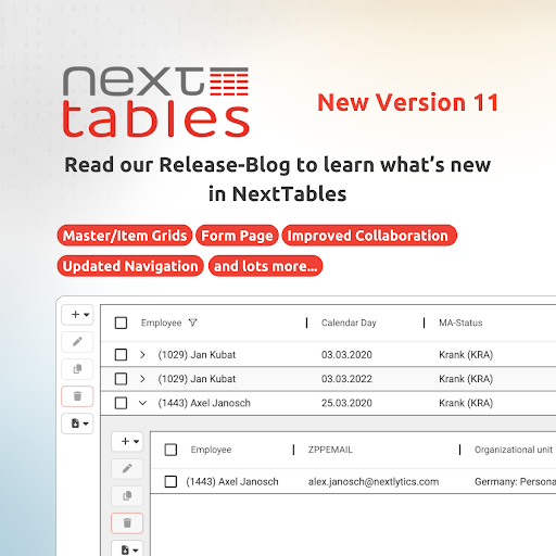 NextTables version 11 with master-item tables and more features